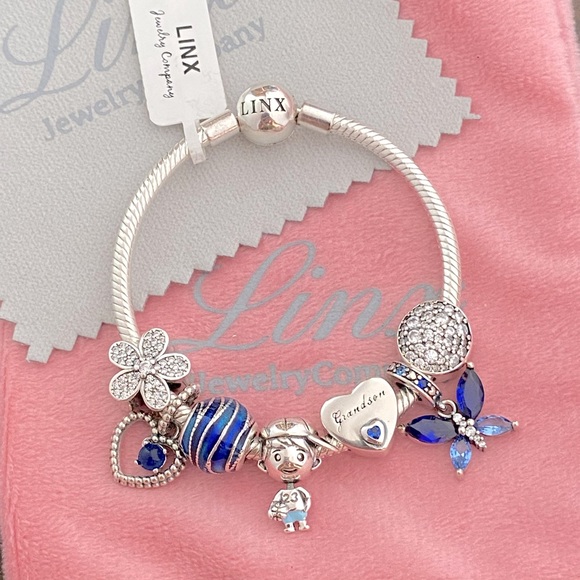 Linx Snake Chain Bracelet with Grandmother and Grandson Themed Charms